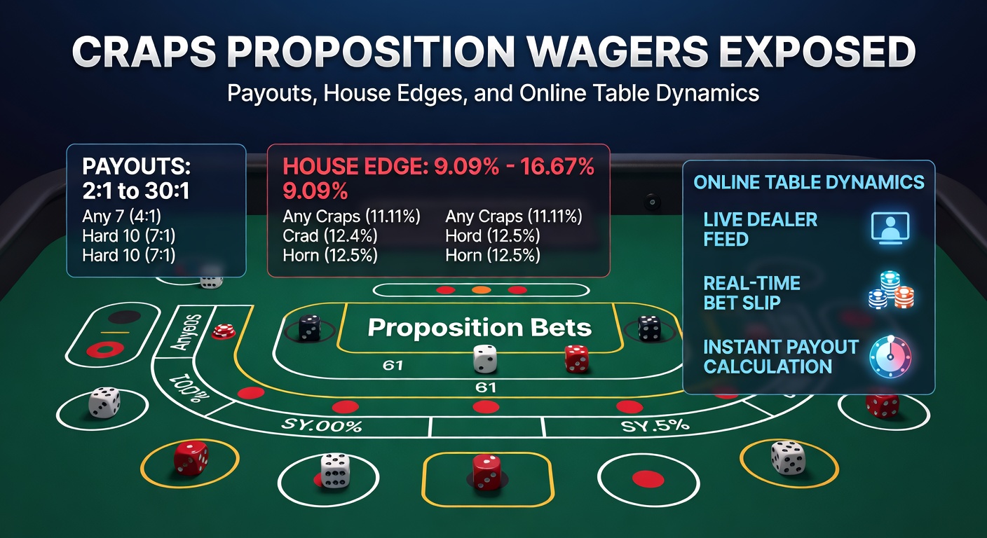 Close-up of craps proposition bet payouts and house edge calculations on a digital display