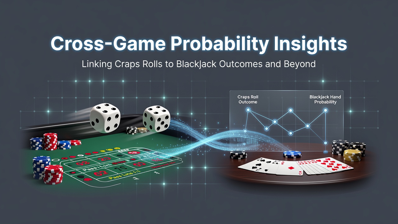 Dice and cards illustrating probability connections between craps and blackjack