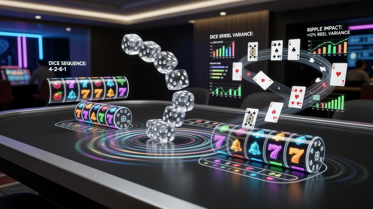 Diagram showing card flow patterns alongside dice sequences in integrated casino floors