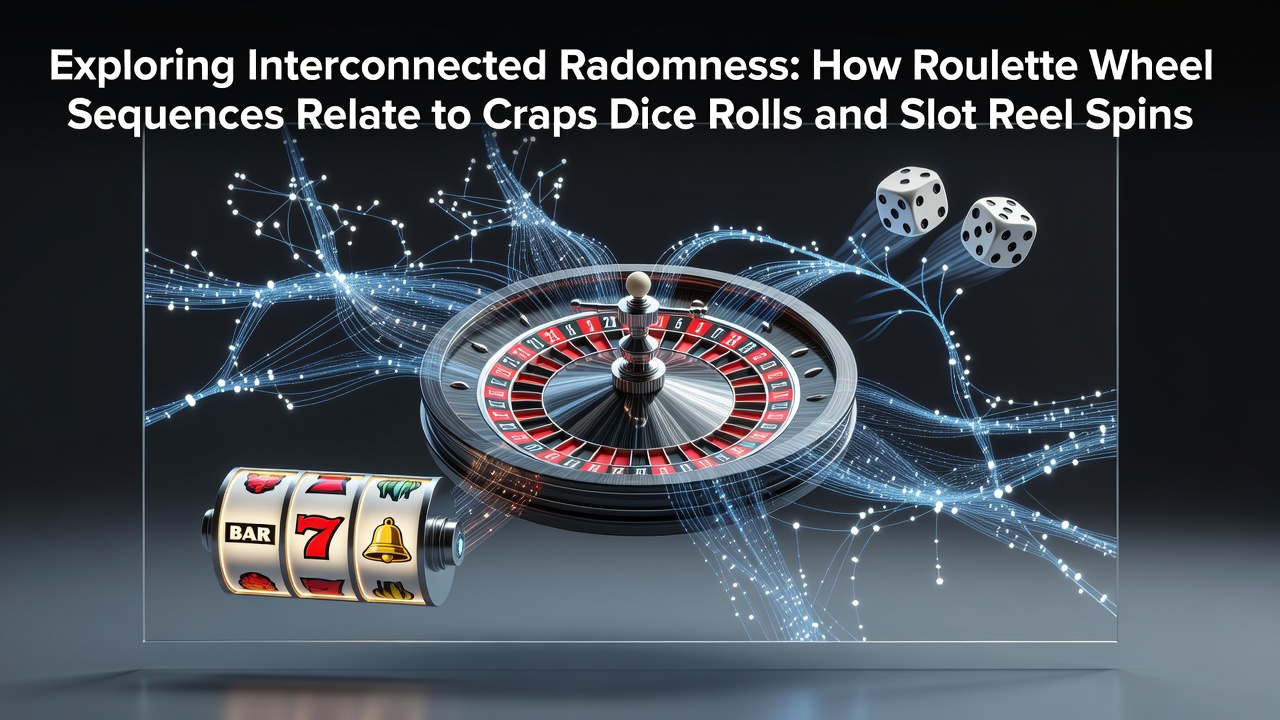 Roulette wheel in motion alongside dice and slot reels illustrating randomness concepts