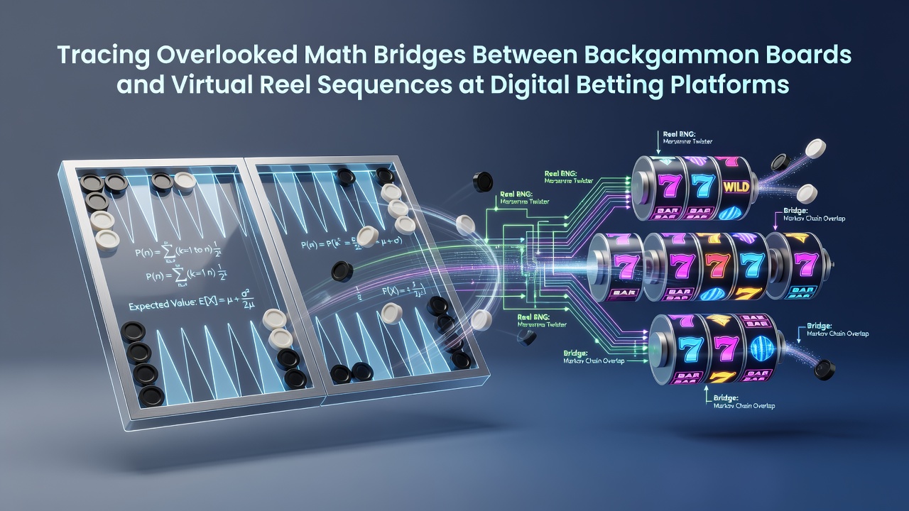 Diagram illustrating combinatorial sequences on a backgammon board next to virtual reel mapping