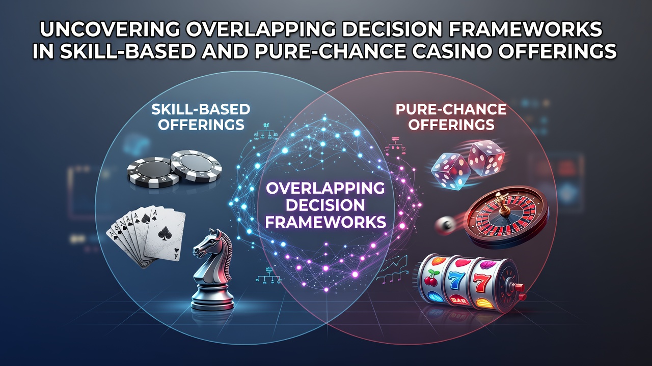 Casino table layout showing cards and dice arranged to illustrate decision points in mixed game environments