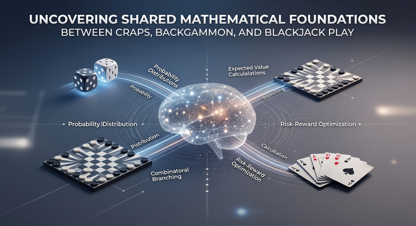 Mathematical diagrams and probability tables showing intersections between dice outcomes, card counts, and backgammon equities